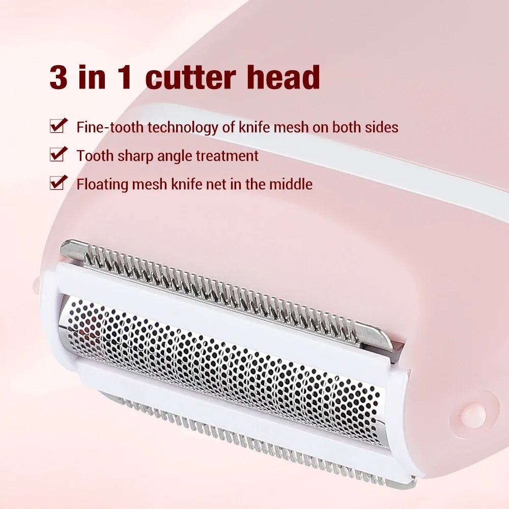 Women's 3-in-1 Electric Mini Shaver for Painless Body & Sensitive Area Hair Removal