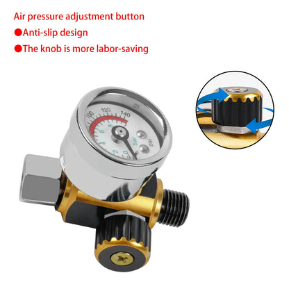 G1/4 Spray Gun Air Pressure Regulator with Gauge - Adjustable 140 PSI Valve