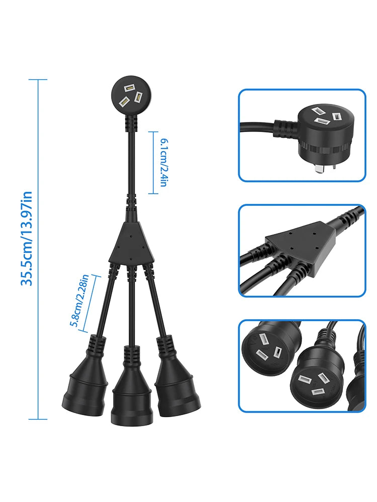Australian 3-Way Power Extension Cord - 10A 250V Heavy Duty Splitter Cable