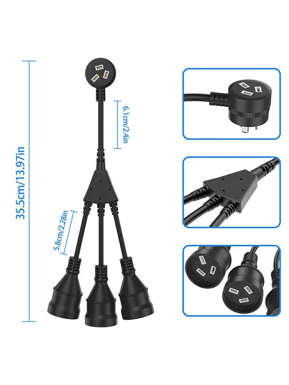 Australian 3-Way Power Extension Cord - 10A 250V Heavy Duty Splitter Cable