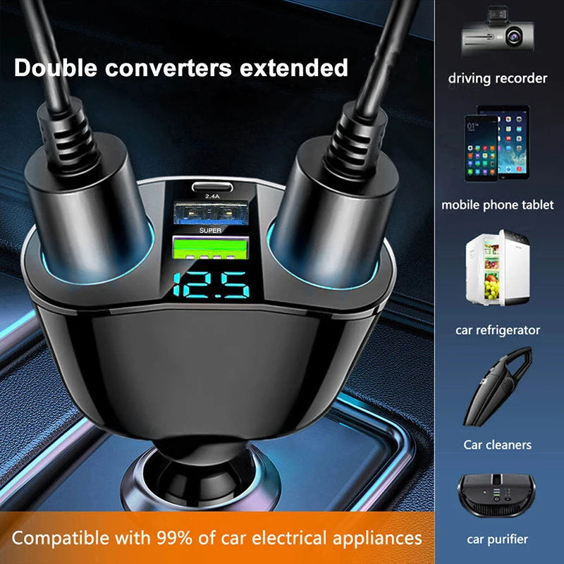 120W Dual USB Car Charger with Digital Voltage Display & Fast Charging - 2
