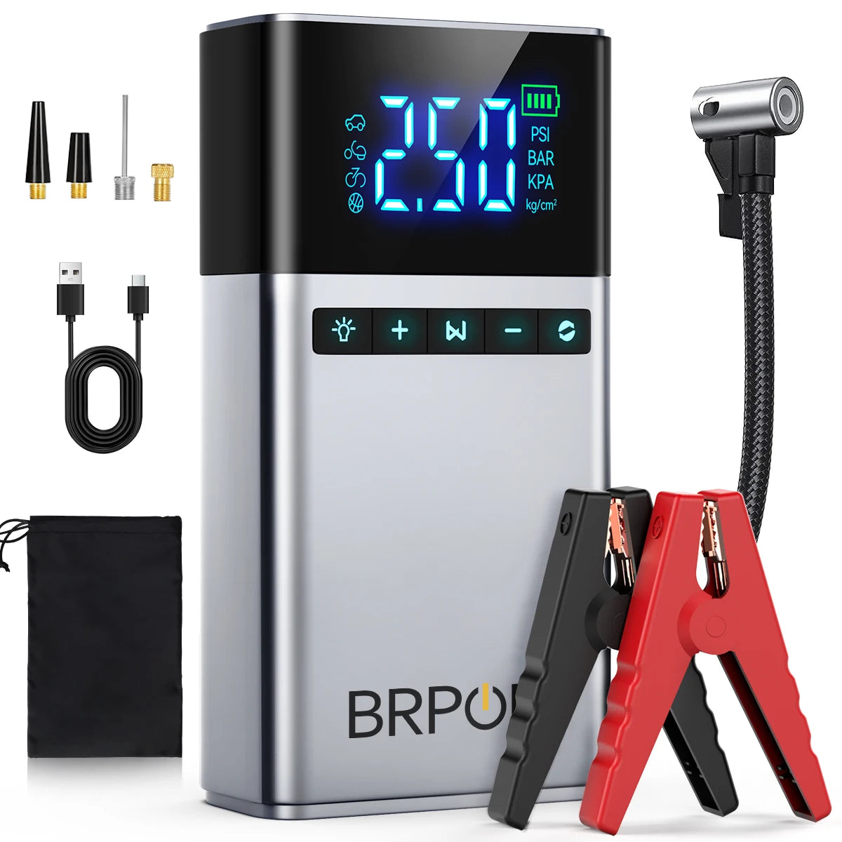 6000A Car Jump Starter with 180PSI Air Compressor, 26800mAh Portable Power - 1