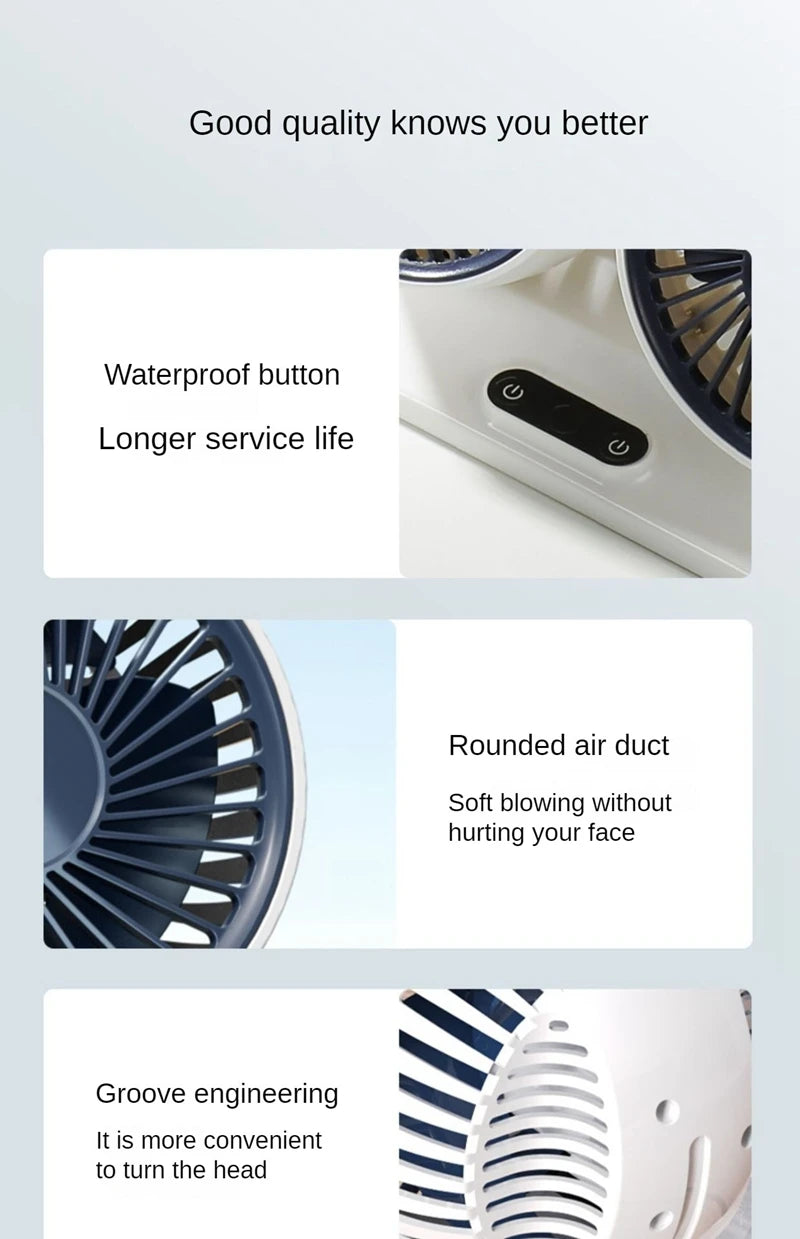 Dual Head USB Car Fan - 3-Speed 360° Adjustable Dashboard Fan