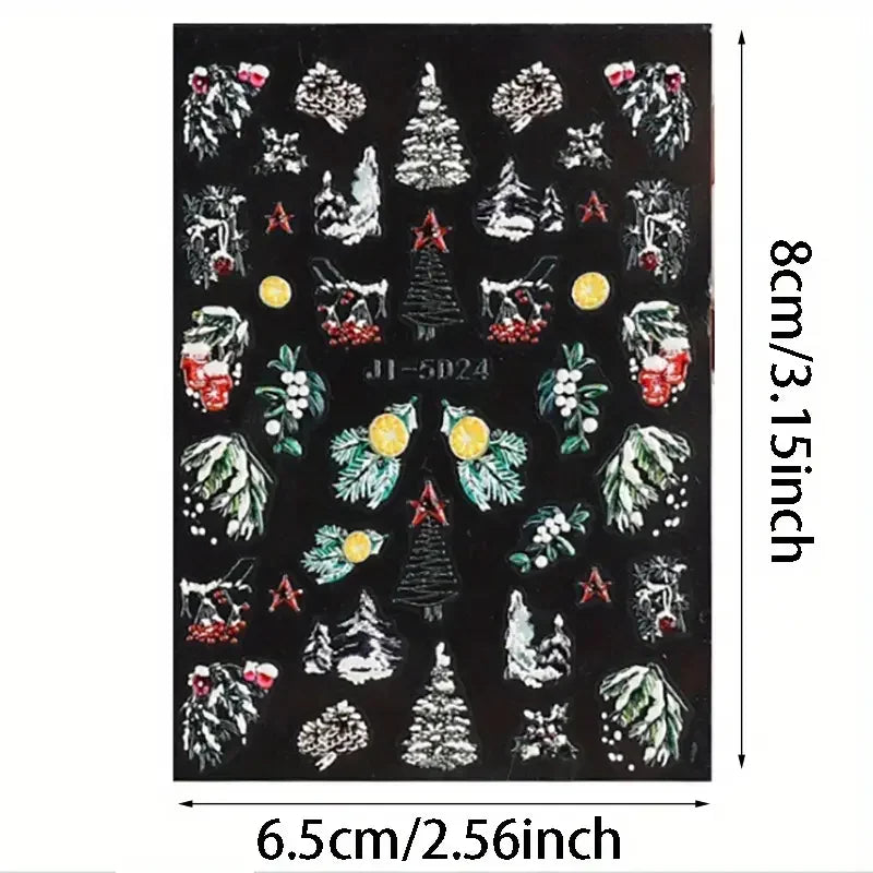 5D Embossed Christmas Nail Art Stickers - Winter Holiday Snowflake & Santa Decals