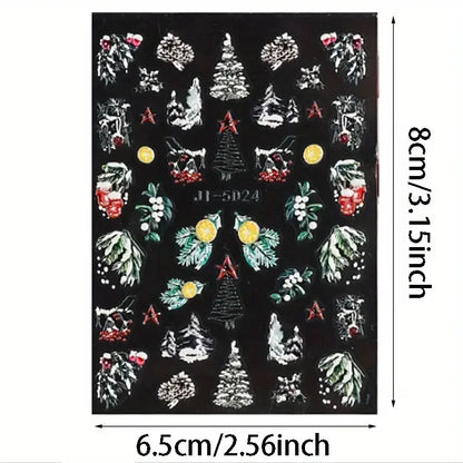 5D Embossed Christmas Nail Art Stickers - Winter Holiday Snowflake & Santa Decals