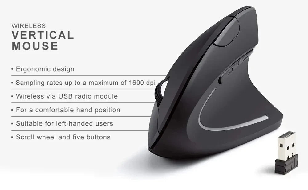 Wireless Ergonomic Vertical Mouse - 2.4GHz Optical Mouse with 3 Adjustable DPI - 8