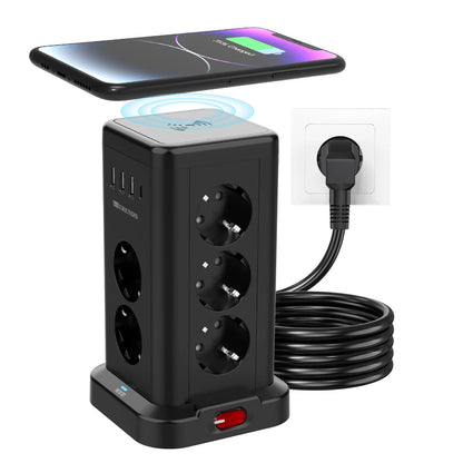 15-in-1 Vertical Power Strip Tower with USB-C & Wireless Charging