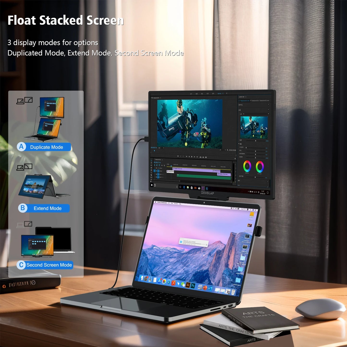16" QHD Stackable Portable Monitor - Dual Screen Laptop Display 2560x1600
