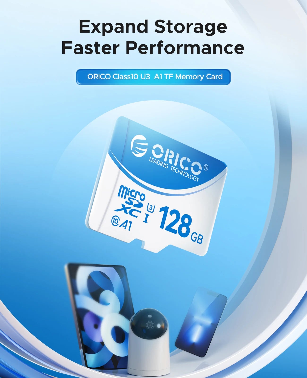 ORICO 128GB Micro SD Card - High-Speed UHS-I V30 for 4K Video & Cameras