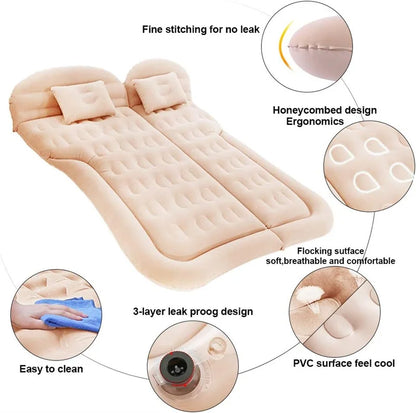 Universal Inflatable Car Air Mattress - Travel Bed & Portable Camping Mat with Pillows