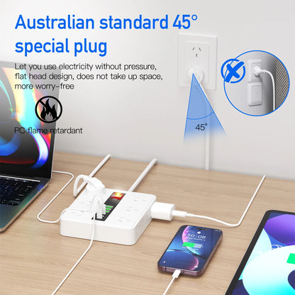 Australian Power Board: 12-Socket Extension Lead with 6 USB Fast Charger