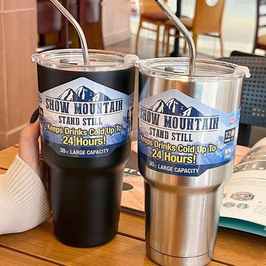900ml Vacuum Insulated Stainless Steel Tumbler with Straw for Travel