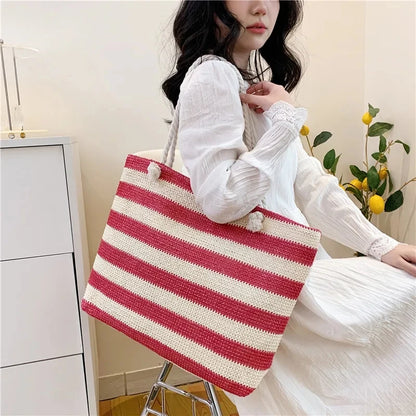 Luxury Striped Straw Beach Tote