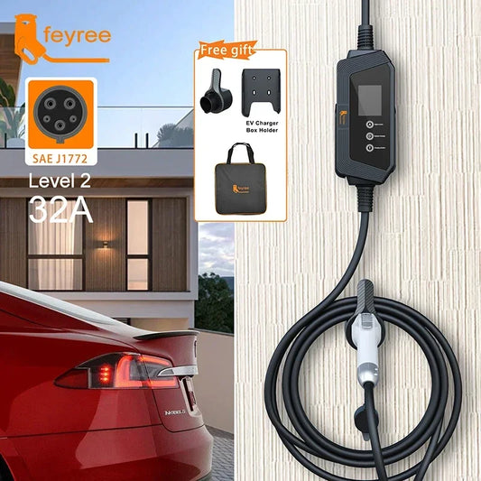 7kW Portable EV Charger Level 2 J1772 Electric Vehicle Charging Cable 32A