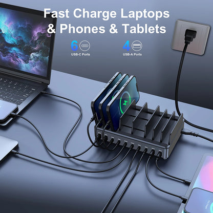 500W 10-Port GaN USB-C Charging Station for Laptops and Smartphones