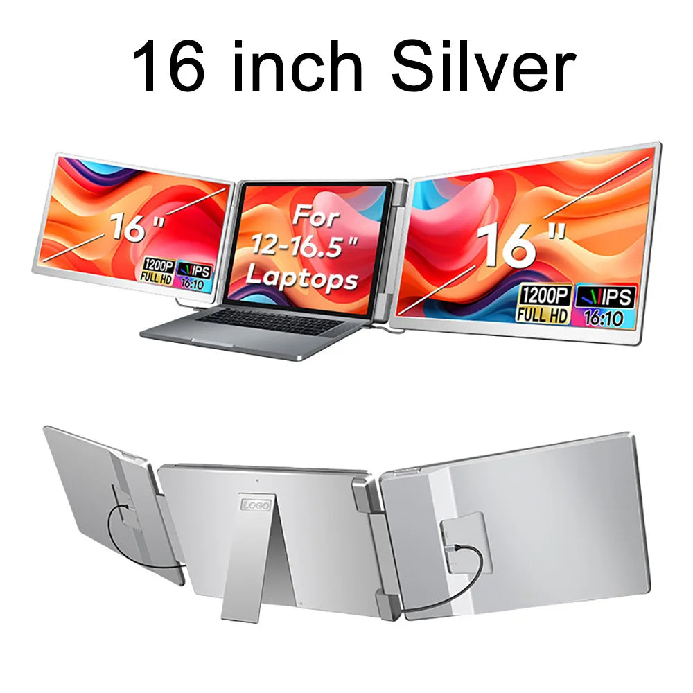 Portable Triple Screen Laptop Extender - 16" FHD IPS Dual Monitor Setup