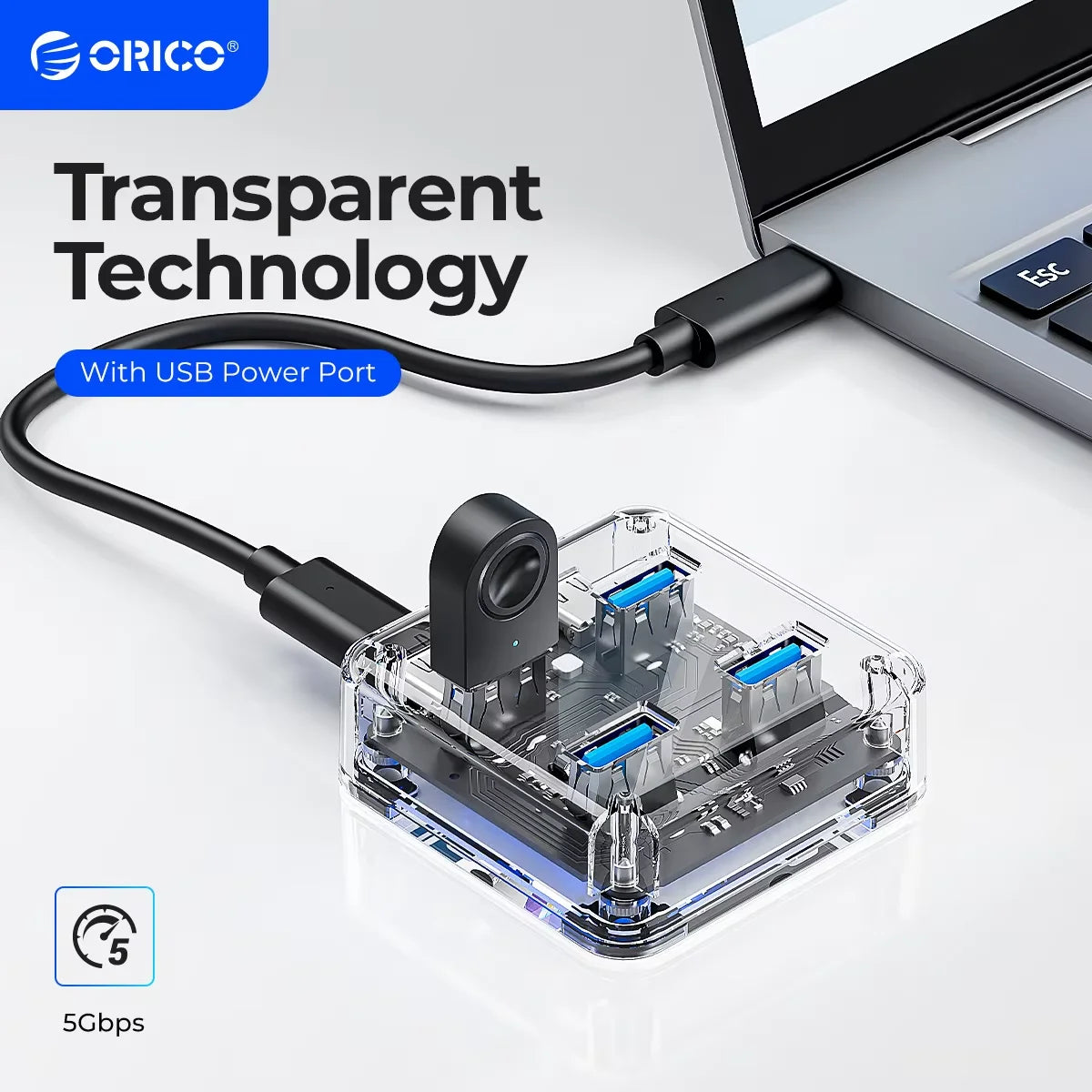 ORICO 4-Port USB-C Hub - High-Speed 5Gbps Data Transfer & Power Supply