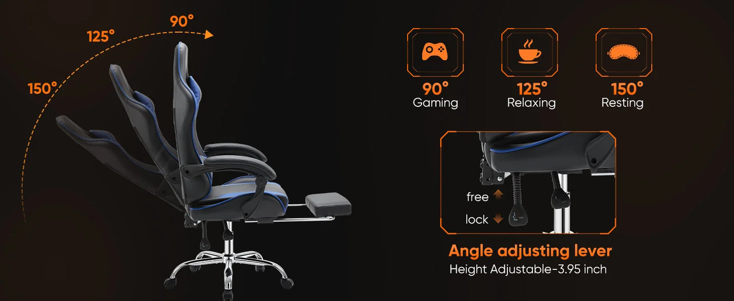Ergonomic Racing Gaming Chair - Adjustable PU Leather Office Computer Chair
