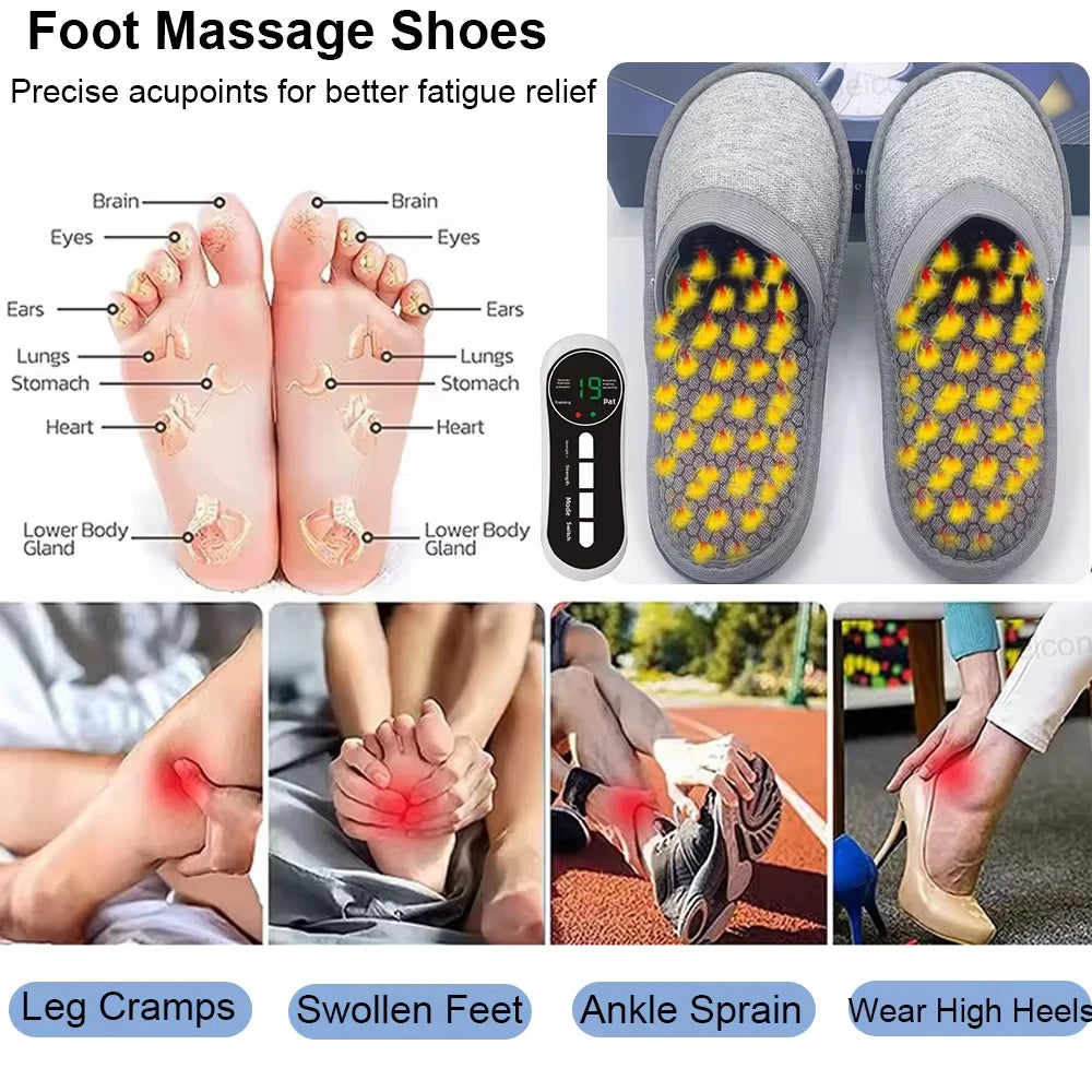 EMS Foot Massager Slippers with Remote - Electric Pulse Therapy Shoes