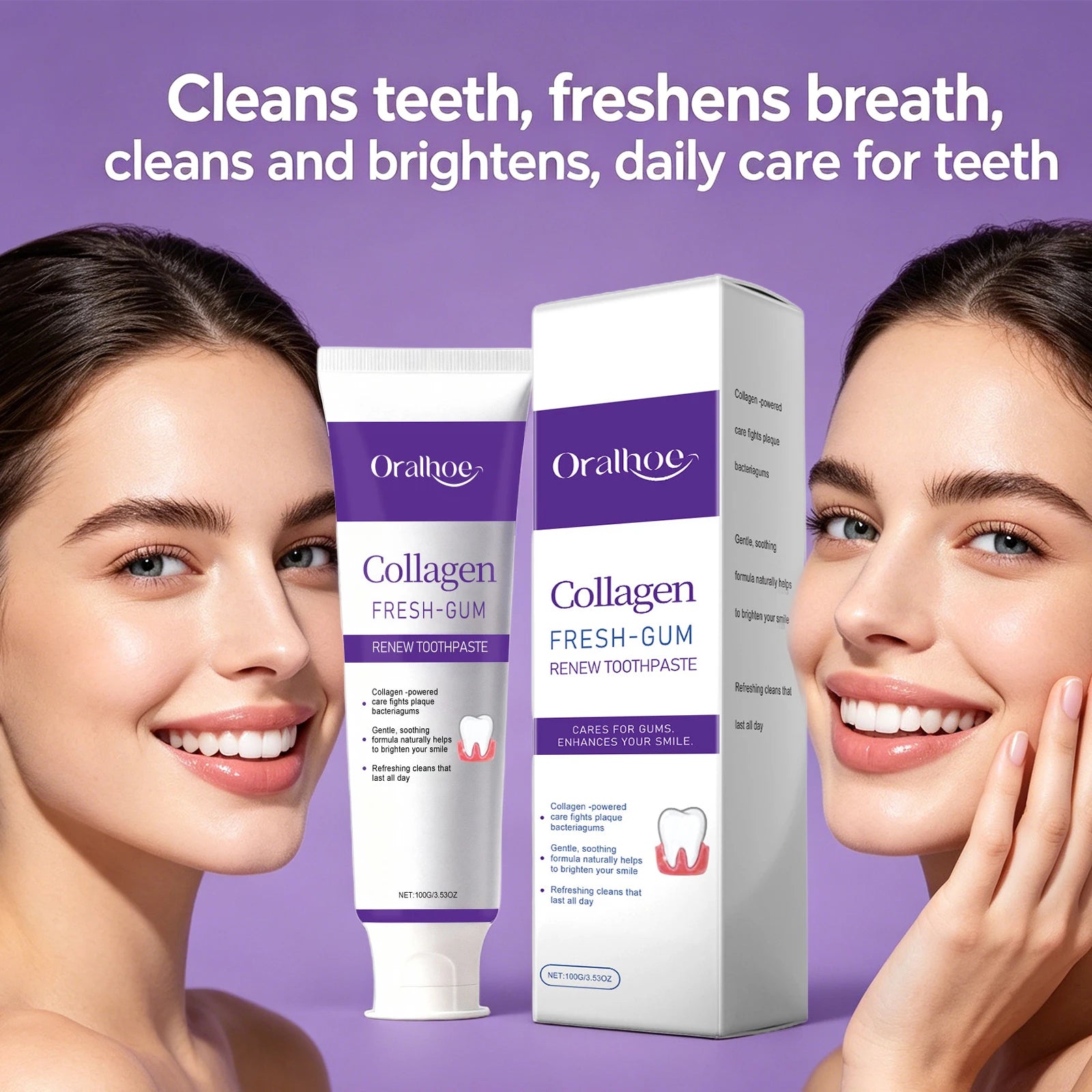 Collagen Purple Toothpaste for Teeth Whitening, Deep Cleaning & Fresh Breath - 4