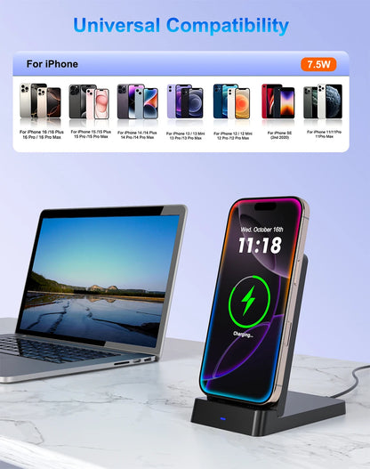 15W Foldable Fast Wireless Charging Stand - Magnetic Phone Desktop Holder