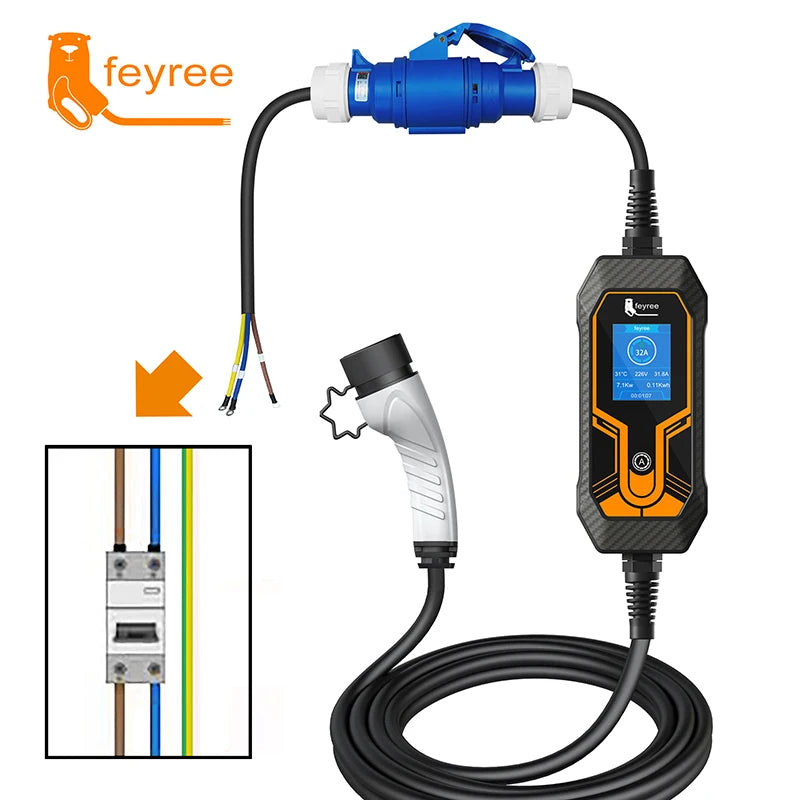 32A EV Charging Adapter 7KW CEE Female 3-Pin Portable Connector