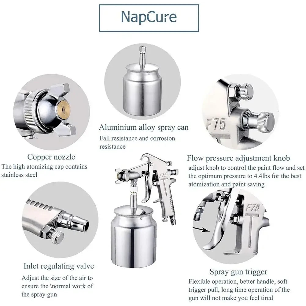 F-75 Professional Pneumatic Air Spray Gun 1.5mm Nozzle for Paint & Furniture