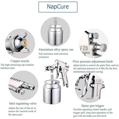F-75 Professional Pneumatic Air Spray Gun 1.5mm Nozzle for Paint & Furniture