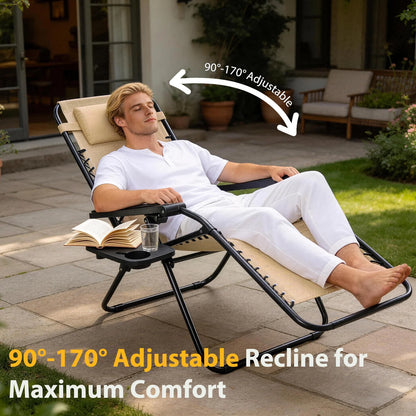 Portable Zero Gravity Recliner Chairs - Set of 2 Folding Patio Loungers