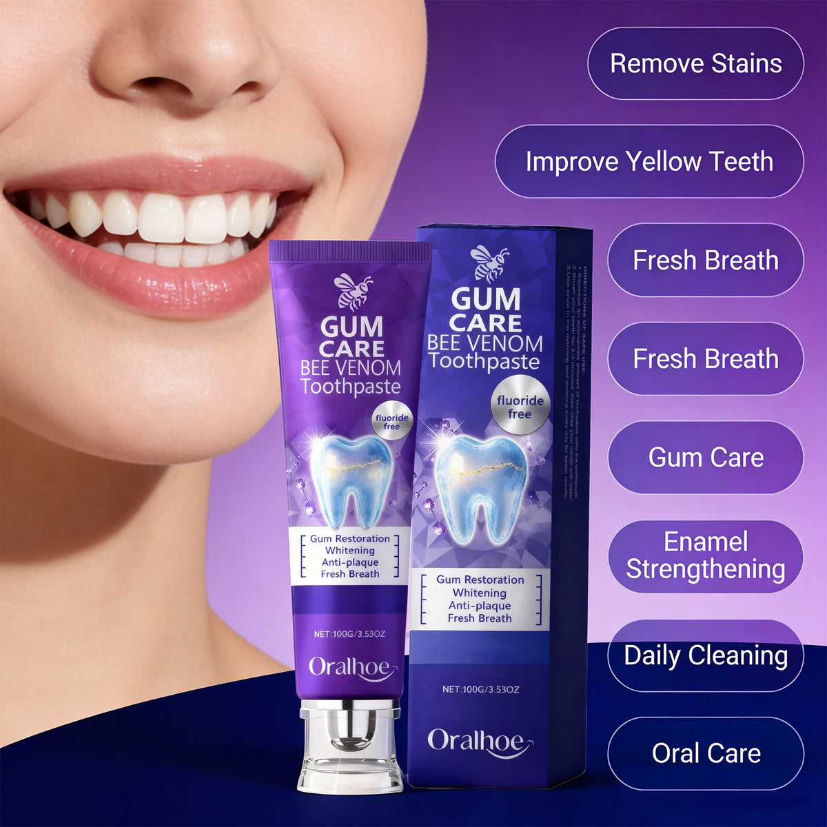 Bee Venom Gum Care Toothpaste for Teeth Whitening and Enamel Repair