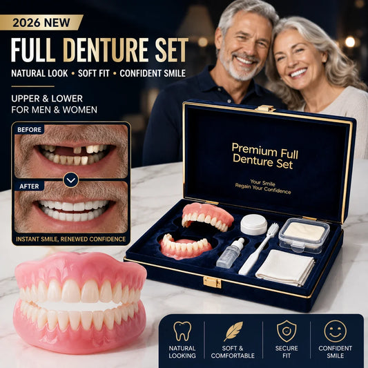 Instant Smile Temporary Denture Set - Natural-Looking Upper & Lower Cosmetic Teeth