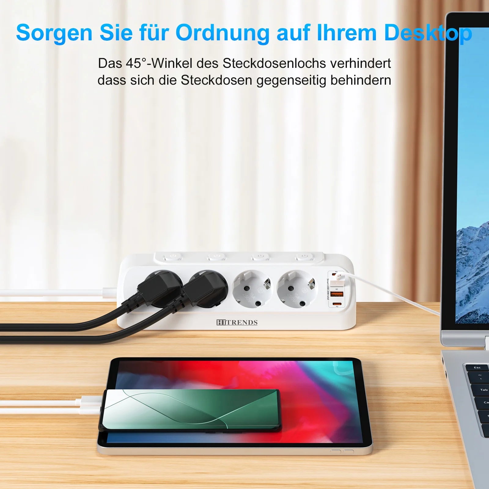 Desktop Power Strip with USB-C Fast Charging & 4 Individual Switches - 10