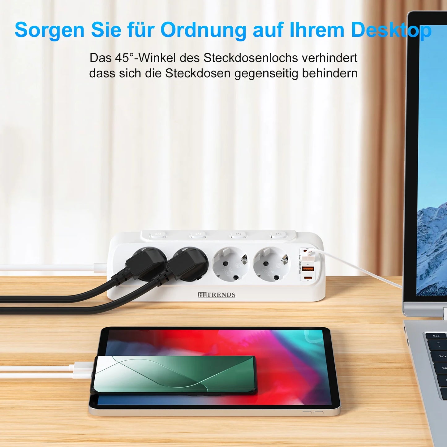 Desktop Power Strip with USB-C Fast Charging & 4 Individual Switches