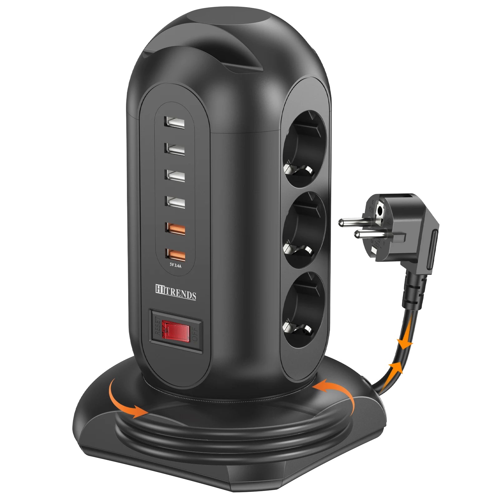 15-in-1 Tower Power Strip with 6 USB Ports & Retractable 1.8m Cord - 10