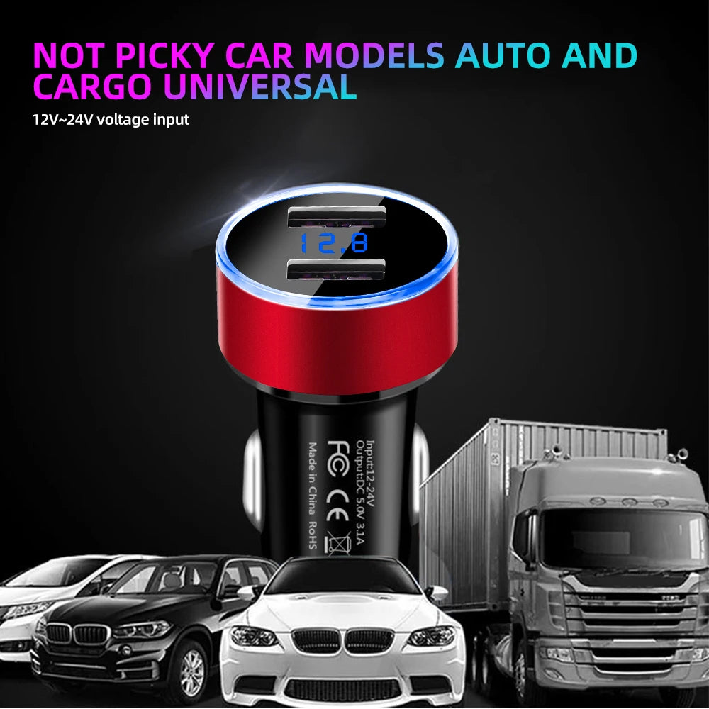 Dual USB Car Charger Adapter with Digital LED Voltmeter Voltage Display - 13