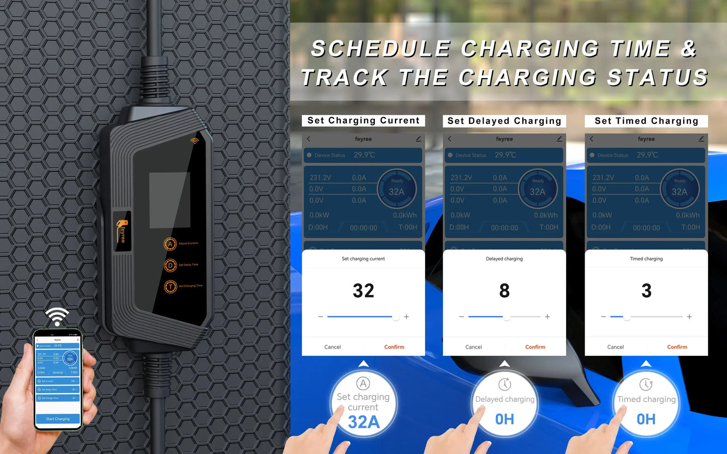 7KW Portable EV Charger with WiFi App & Adjustable Current (GBT)