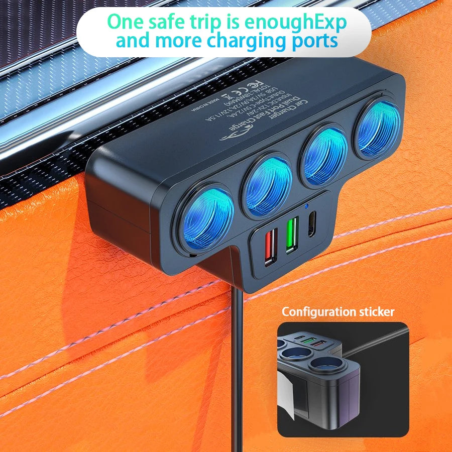 120W 4-Port Fast Car Charger - USB & Type-C Multi-Device Power Adapter