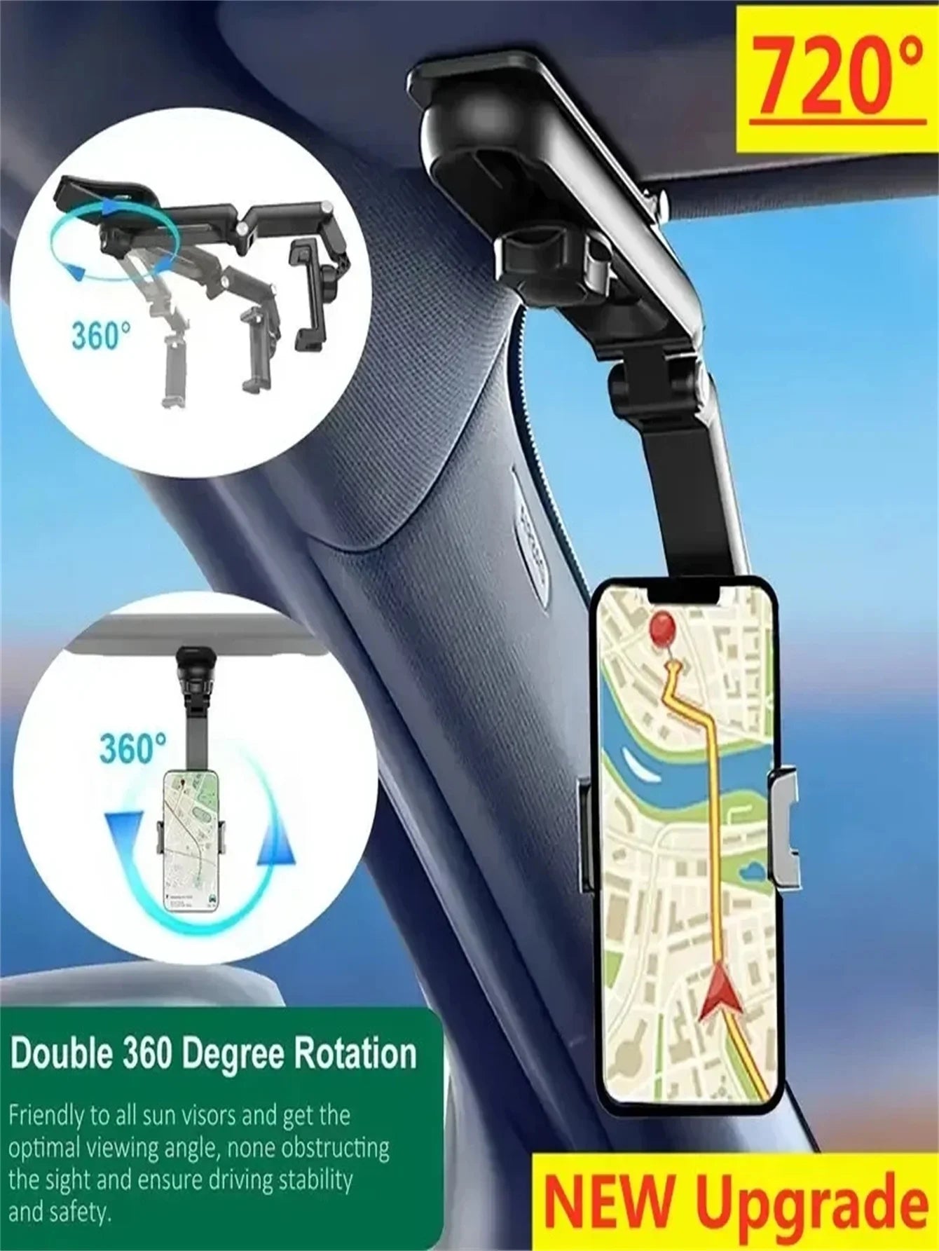 360° Rotating Car Sun Visor Phone Holder - Universal Hands-Free Mount - 7