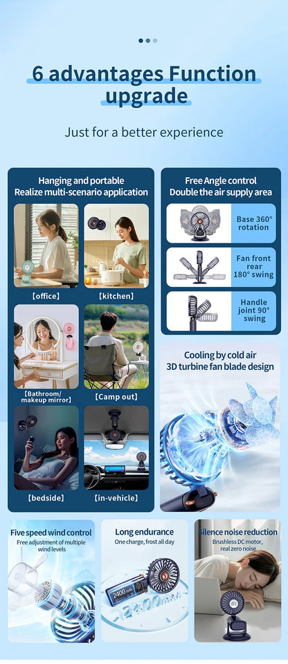 Portable 5-Speed Handheld & Neck Fan with Phone Stand & LED Display