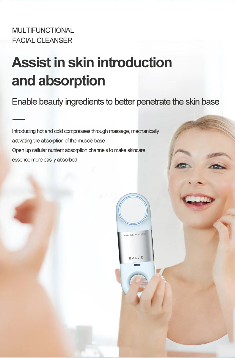 Hot & Cold Sonic Facial Cleansing Brush - Waterproof Silicone Face Massager - 15