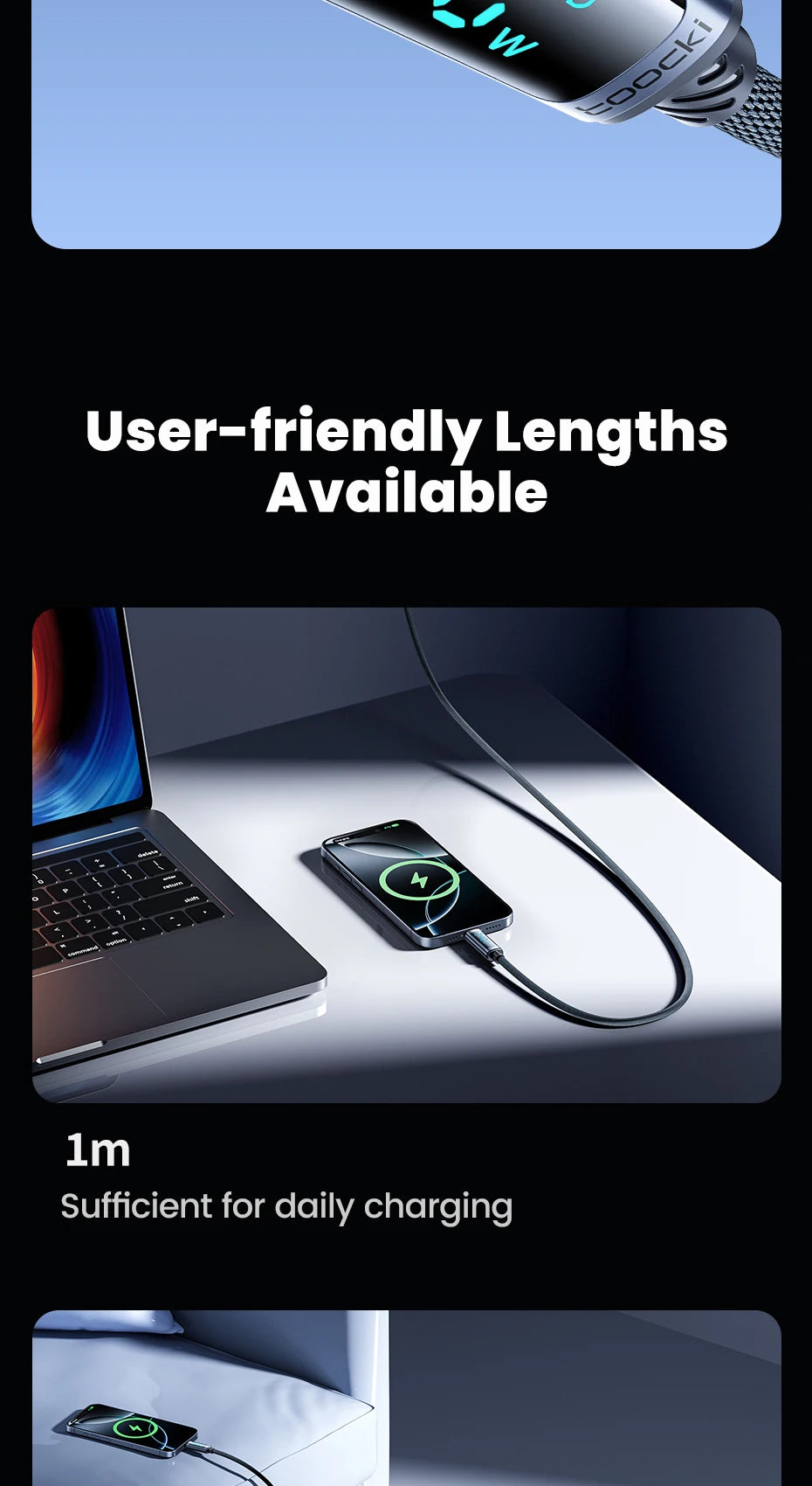 240W USB-C to USB-C Fast Charging Cable with Digital Power Display - 18