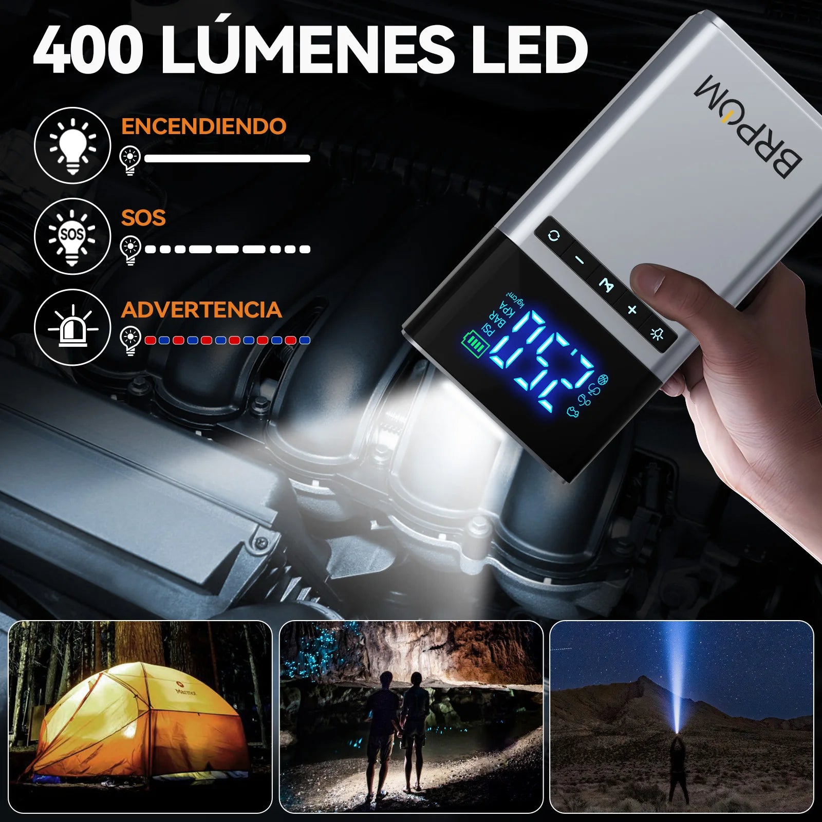 6000A Car Jump Starter with 180PSI Air Compressor, 26800mAh Portable Power - 2