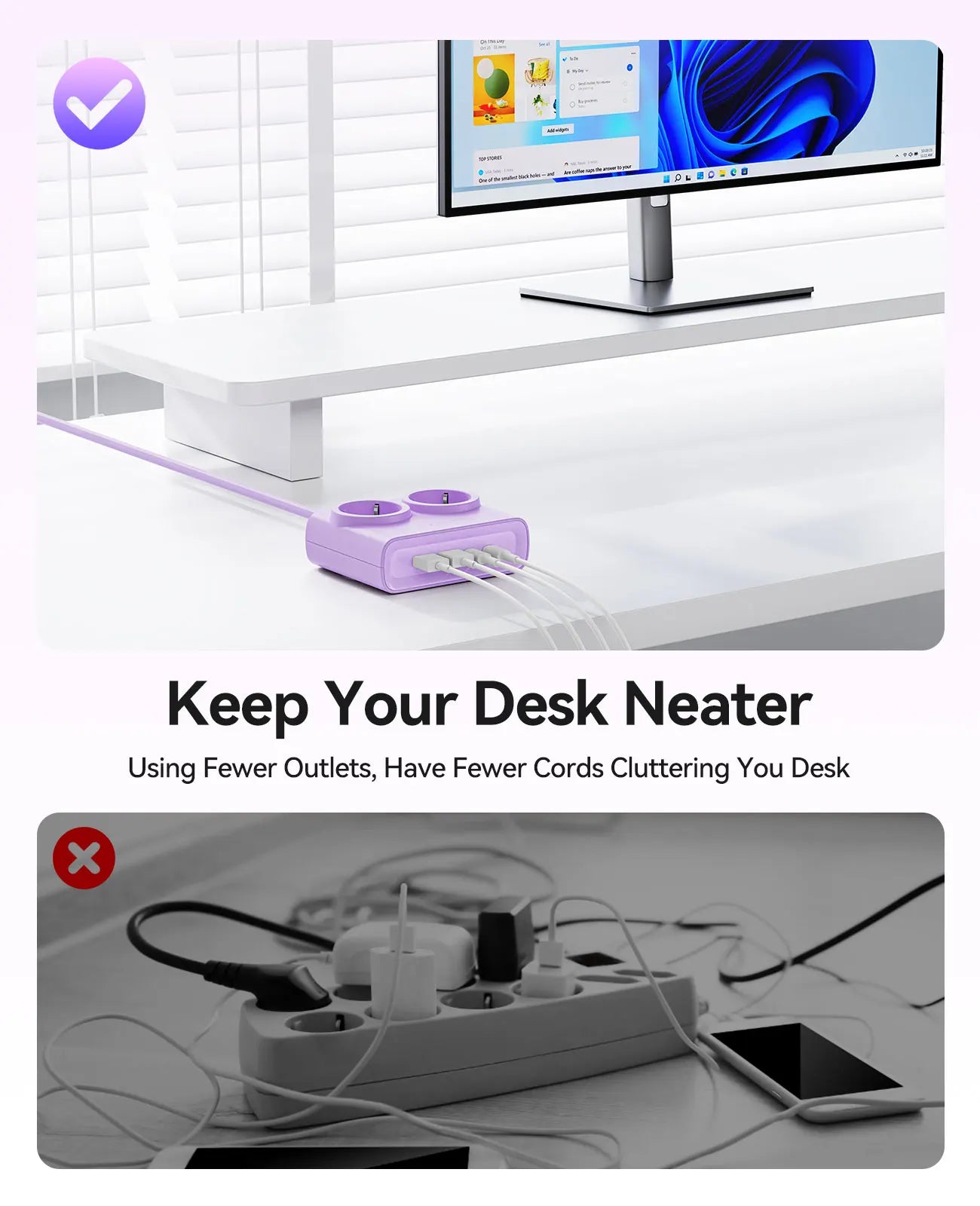 ORICO 25W GaN Desktop Power Strip - 2 AC Outlets & 4 USB Fast Charging