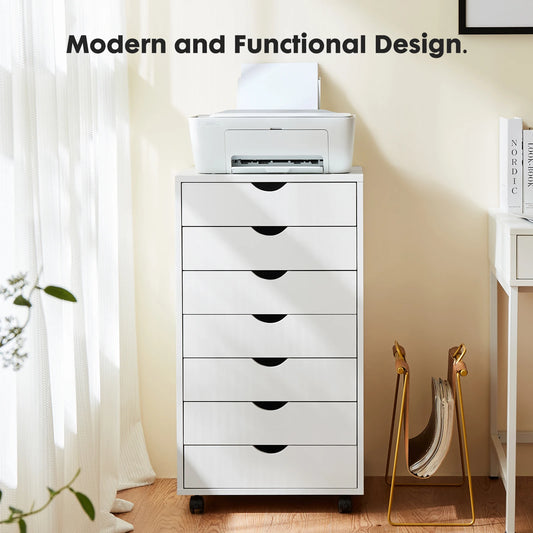 7-Drawer Rolling Storage Dresser - Mobile Wood Cabinet for Office & Bedroom