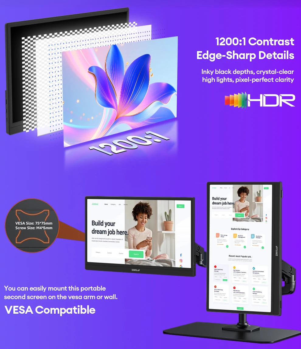 15.6" Full HD 1080P Portable Monitor - Slim IPS Display for Laptop & Gaming