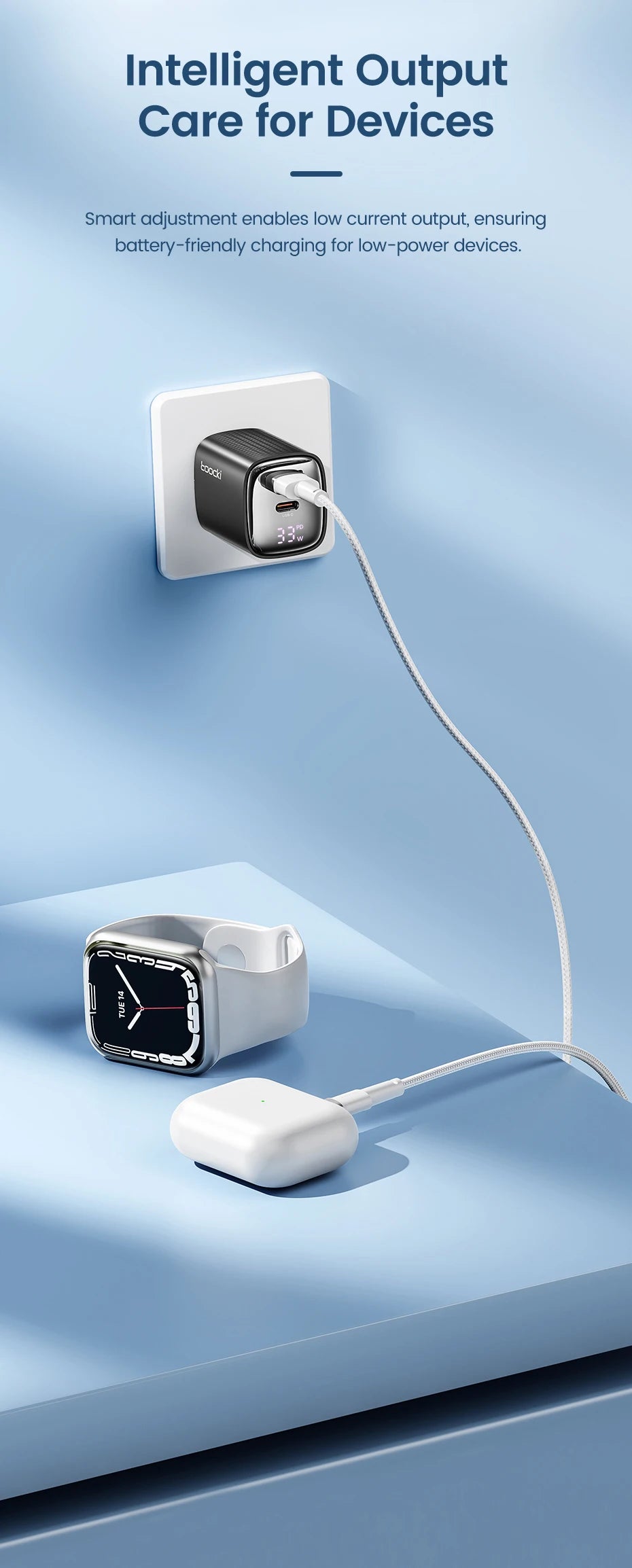 33W GaN Digital Display Fast Charger - USB-C & USB-A Dual Port Power Adapter