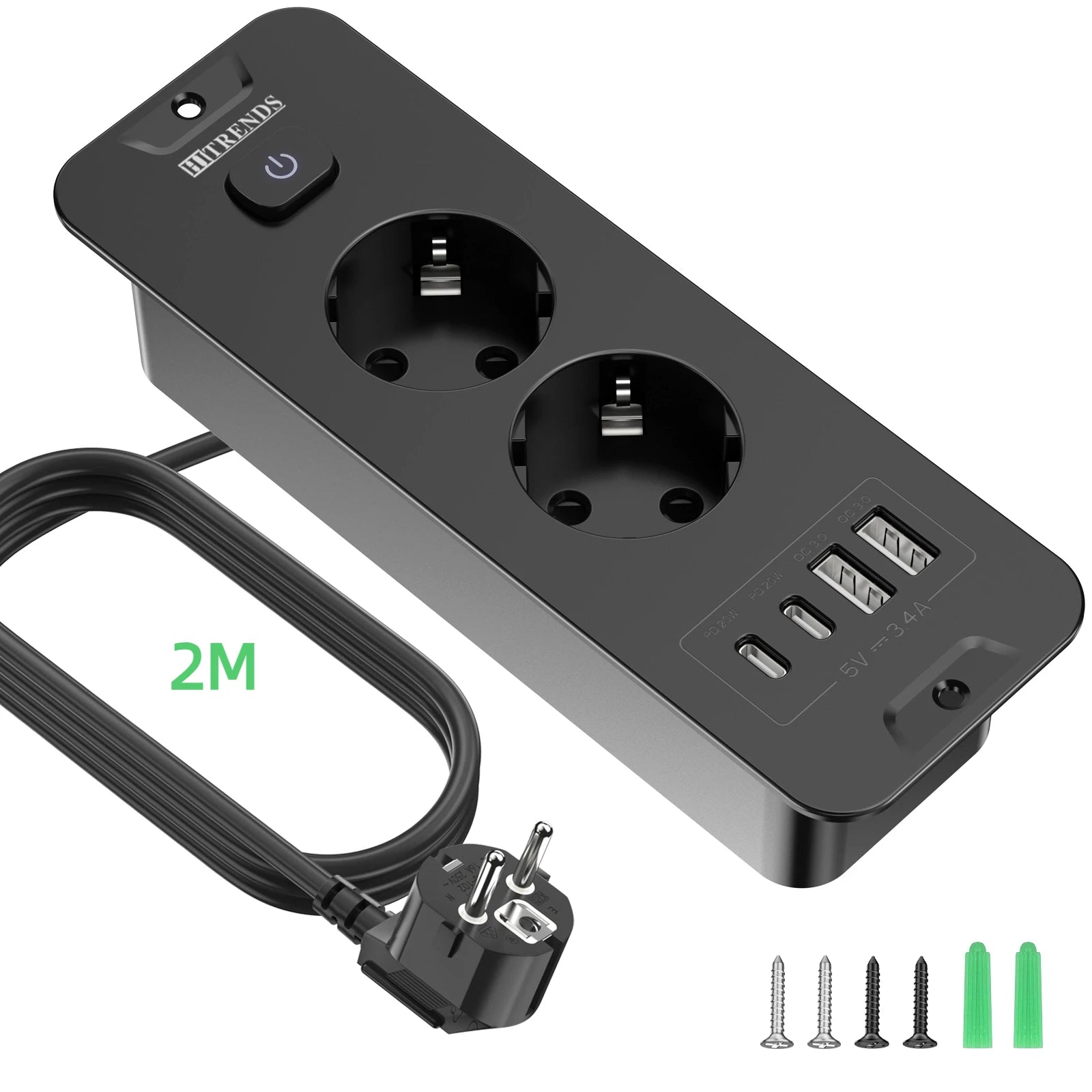7-in-1 Ultra-Thin Desktop Power Strip with 20W USB-C Fast Charging - 25