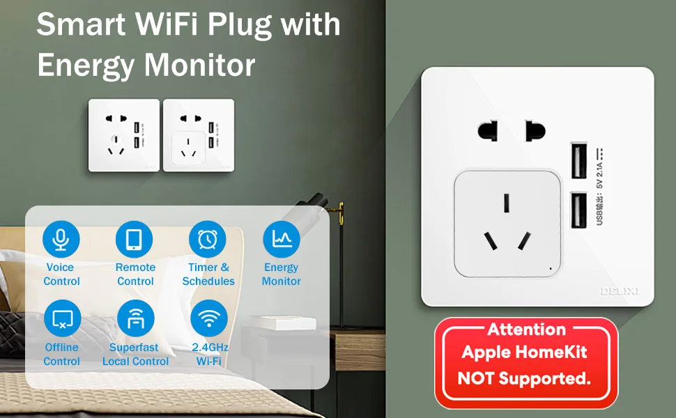 AU Smart WiFi Plug with Energy Monitor - Voice Control & Timer Socket