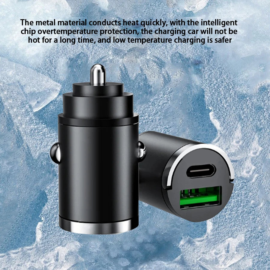 Hidden Mini Fast Car Charger - Dual USB & Type-C Adapter for All Phones