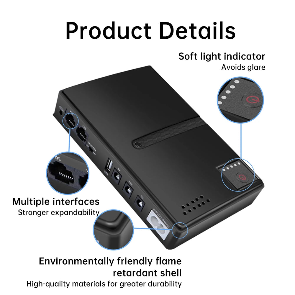 Mini DC UPS Battery Backup for Routers, Modems & Cameras 5V/9V/12V